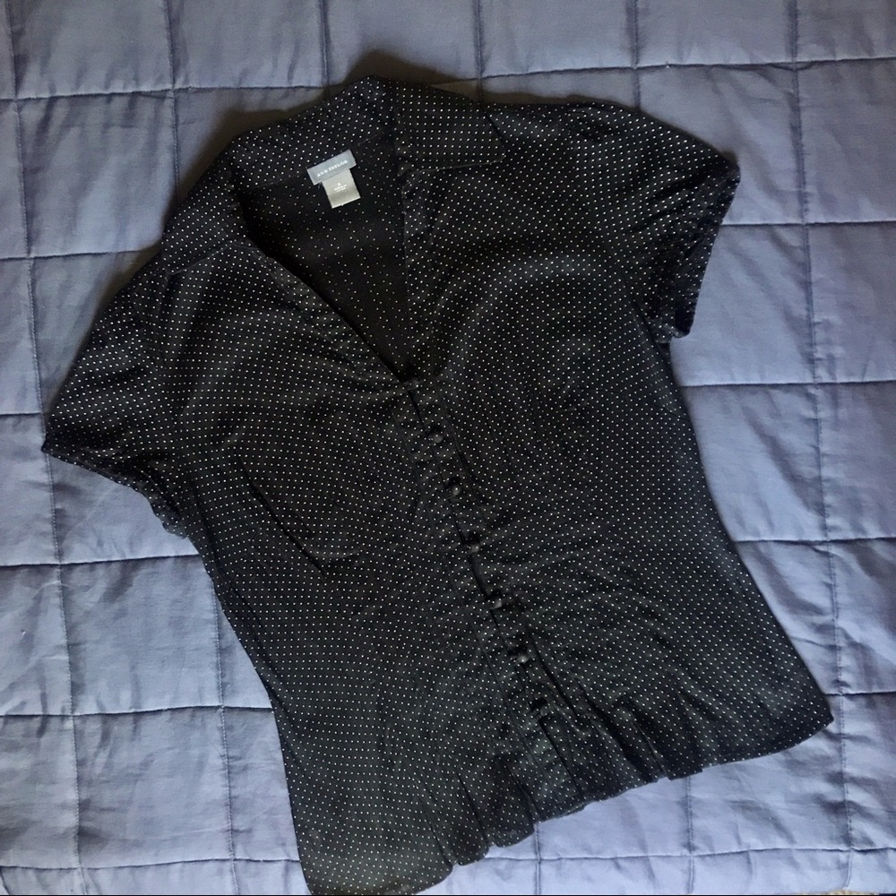 black and white polka dot blouse